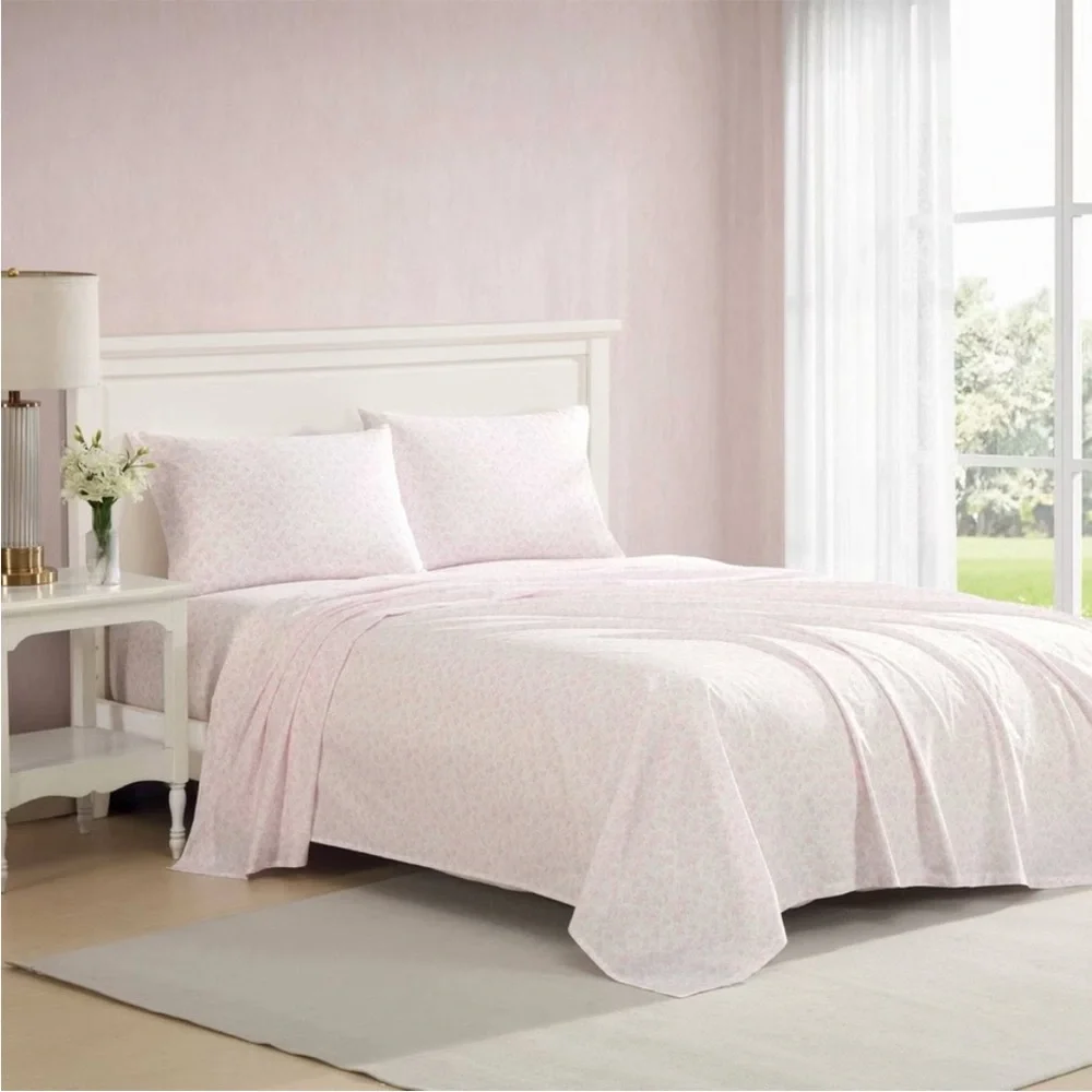 Laura Ashley Queen Sheet Set Floral Toile Pink